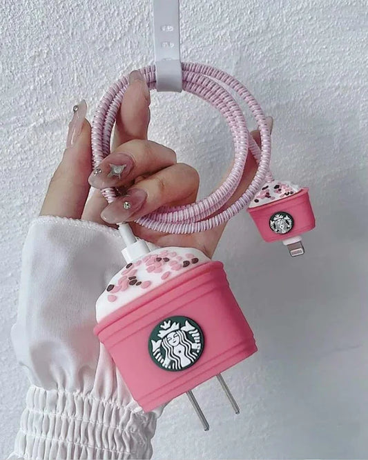 Starbucks (Pink) - iPhone 18-20W Charger Adapter and Cable Protector Case