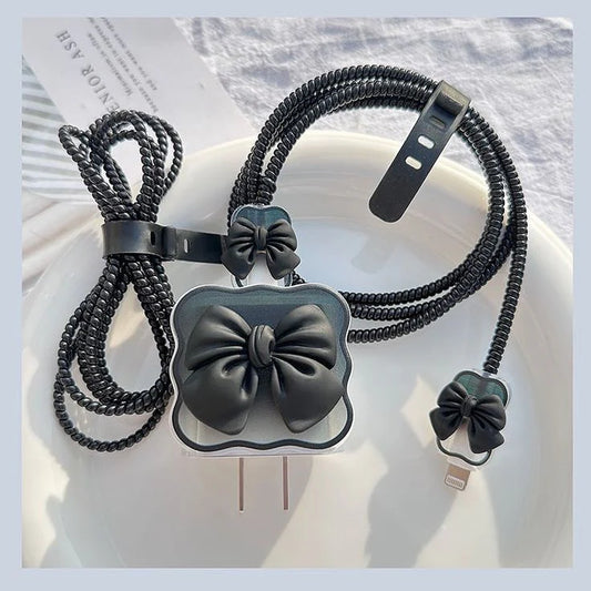 Black Bow- iPhone 18-20W Charger Adapter and Cable Protector Case