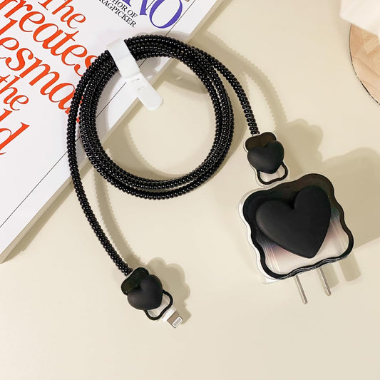 Cute Black Heart - iPhone 18-20W Charger Adapter and Cable Protector Case