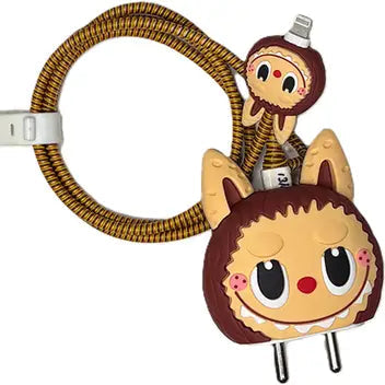 Labubu Doll - iPhone 18-20W Charger Adapter and Cable Protector Case (Brown)