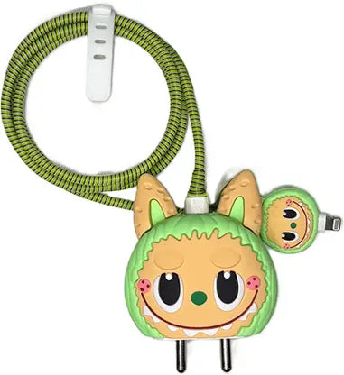 Labubu Doll - iPhone 18-20W Charger Adapter and Cable Protector Case (Green)