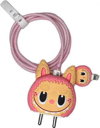 Labubu Doll - iPhone 18-20W Charger Adapter and Cable Protector Case (Pink)