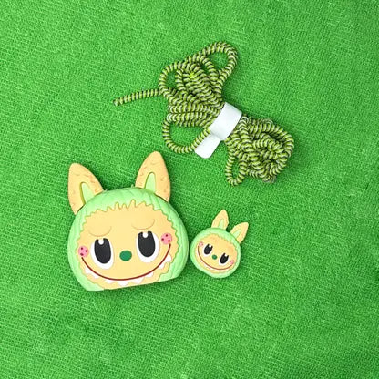 Labubu Doll - iPhone 18-20W Charger Adapter and Cable Protector Case (Green)
