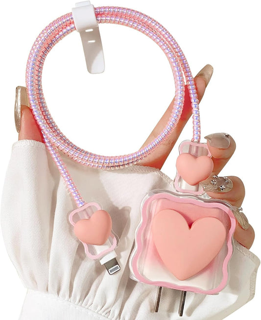 Cute Pink Heart - iPhone 18-20W Charger Adapter and Cable Protector Case