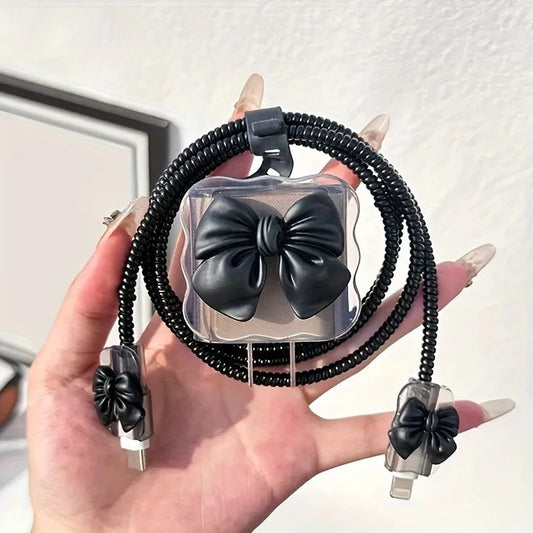 Black Bow- iPhone 18-20W Charger Adapter and Cable Protector Case