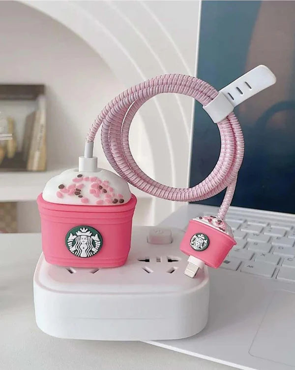 Starbucks (Pink) - iPhone 18-20W Charger Adapter and Cable Protector Case