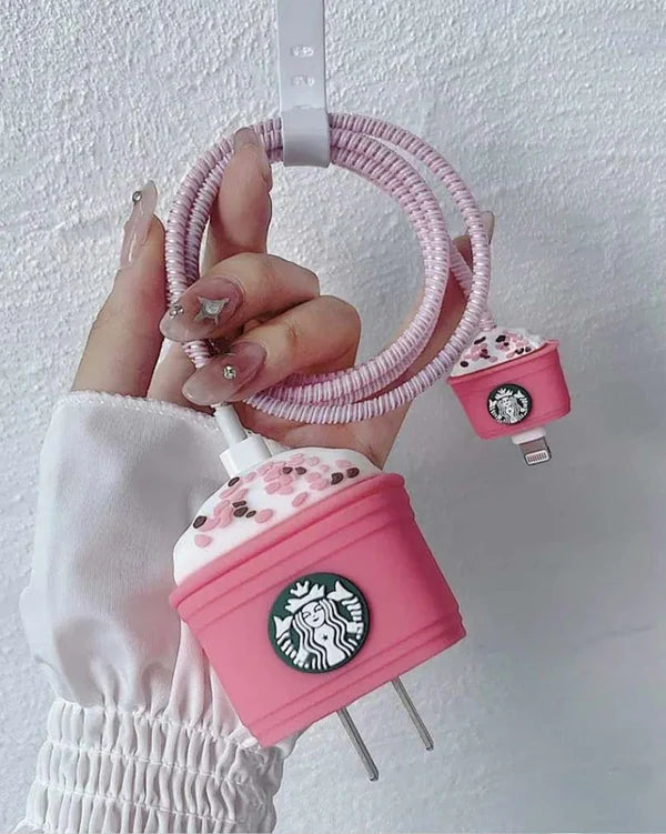 Starbucks (Pink) - iPhone 18-20W Charger Adapter and Cable Protector Case