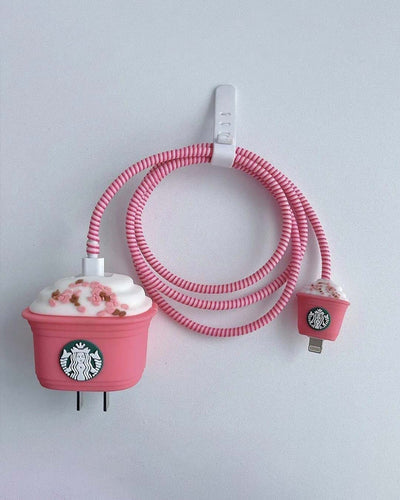 Starbucks (Pink) - iPhone 18-20W Charger Adapter and Cable Protector Case