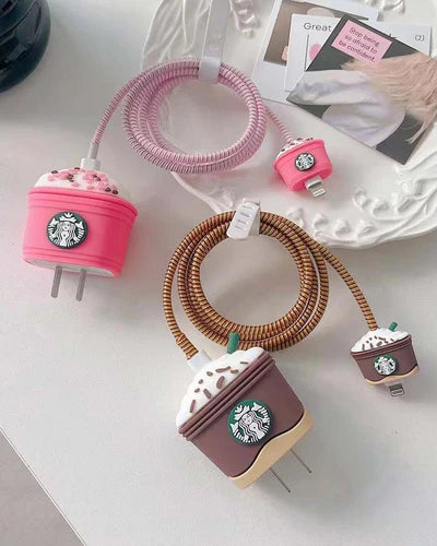 Starbucks (Pink) - iPhone 18-20W Charger Adapter and Cable Protector Case