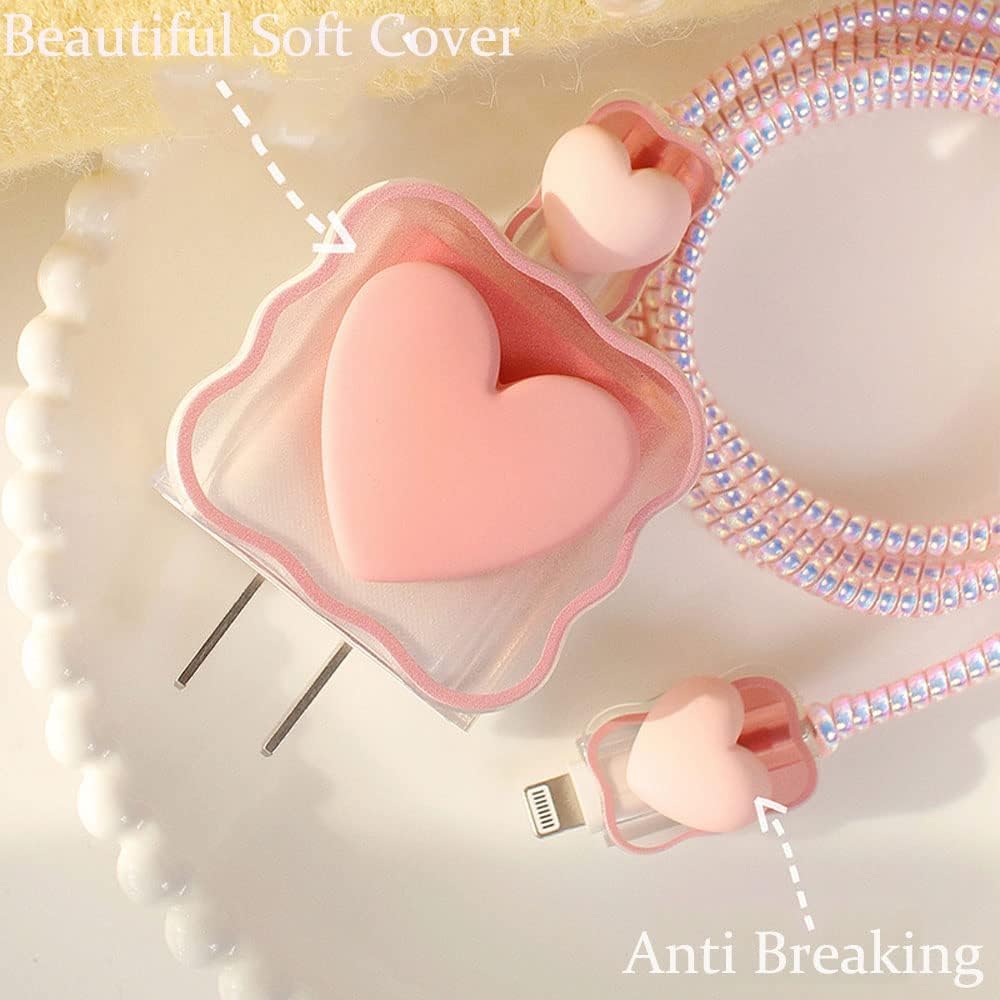 Cute Pink Heart - iPhone 18-20W Charger Adapter and Cable Protector Case