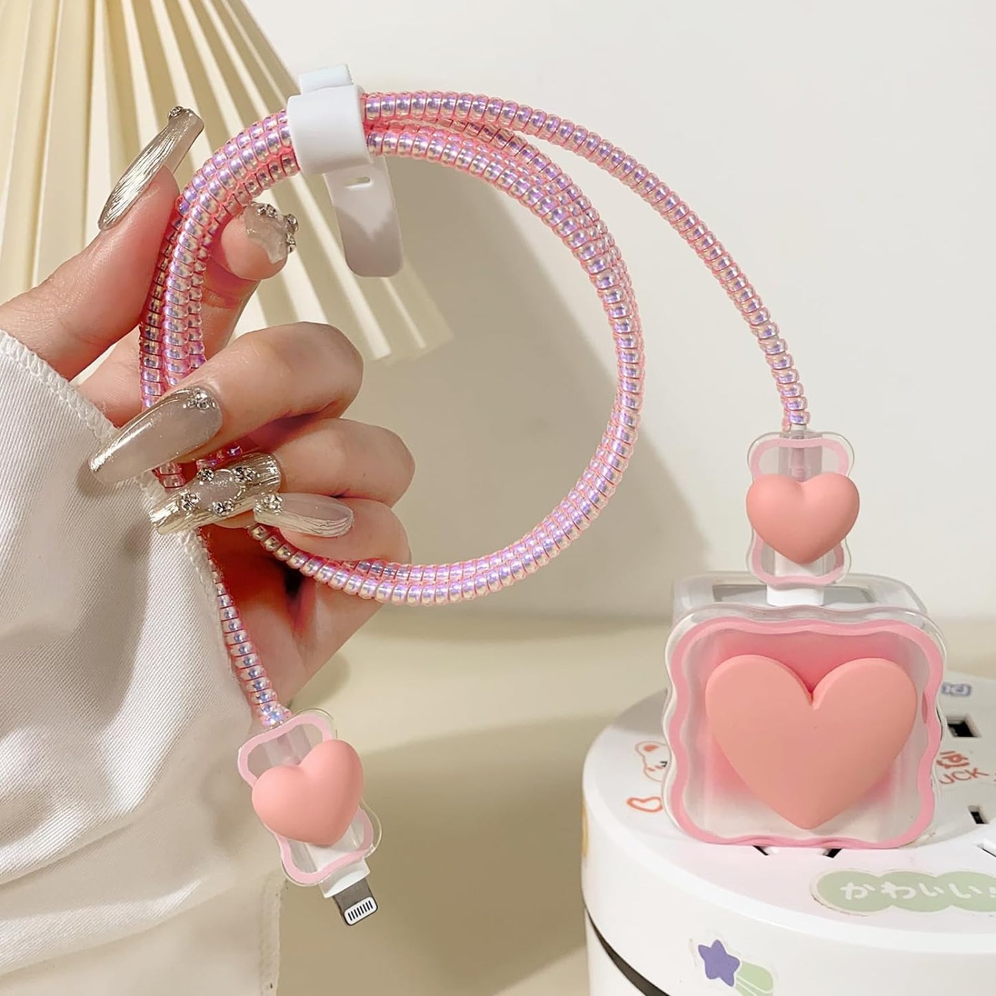 Cute Pink Heart - iPhone 18-20W Charger Adapter and Cable Protector Case