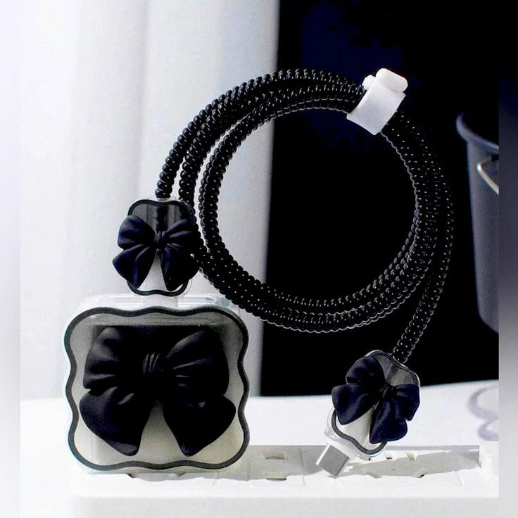 Black Bow- iPhone 18-20W Charger Adapter and Cable Protector Case