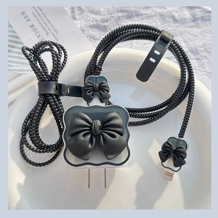 Black Bow- iPhone 18-20W Charger Adapter and Cable Protector Case