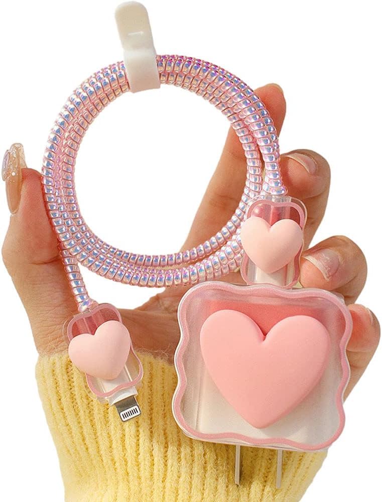 Cute Pink Heart - iPhone 18-20W Charger Adapter and Cable Protector Case