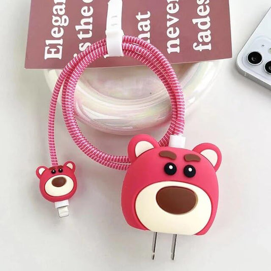 Pink Bear - iPhone 18-20W Charger Adapter and Cable Protector Case