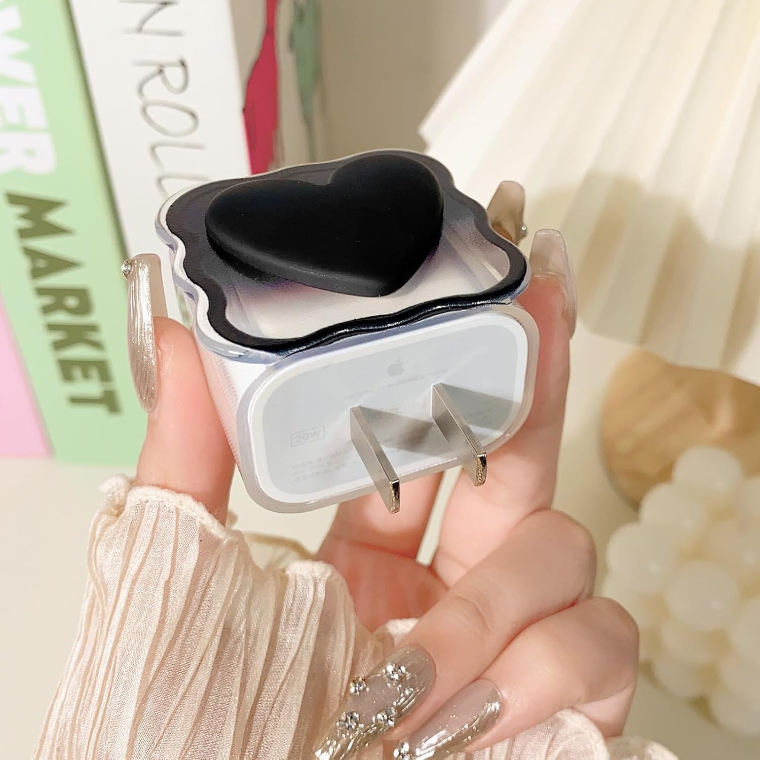 Cute Black Heart - iPhone 18-20W Charger Adapter and Cable Protector Case