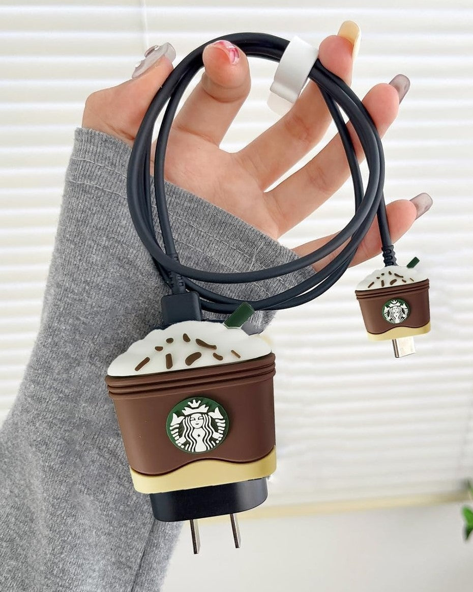 Starbucks (Brown) - iPhone 18-20W Charger Adapter and Cable Protector Case
