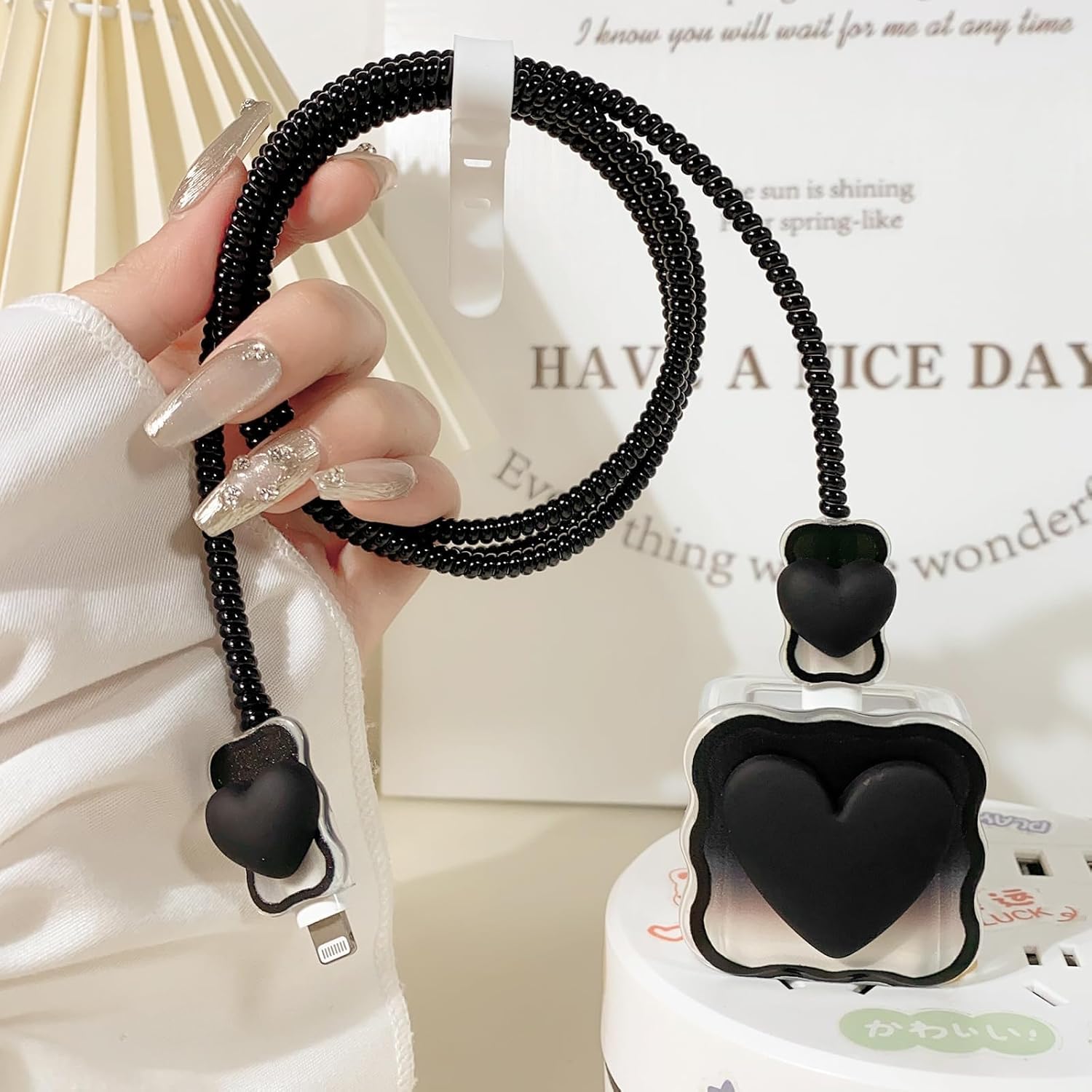 Cute Black Heart - iPhone 18-20W Charger Adapter and Cable Protector Case