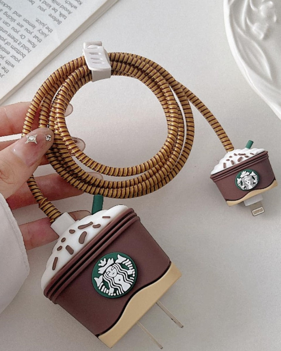Starbucks (Brown) - iPhone 18-20W Charger Adapter and Cable Protector Case
