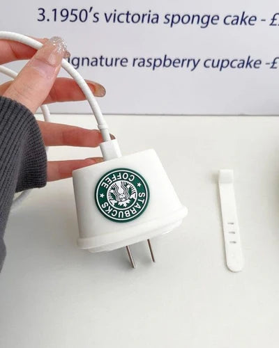 Starbucks (White) - iPhone 18-20W Charger Adapter and Cable Protector Case