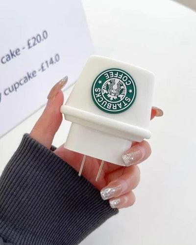 Starbucks (White) - iPhone 18-20W Charger Adapter and Cable Protector Case